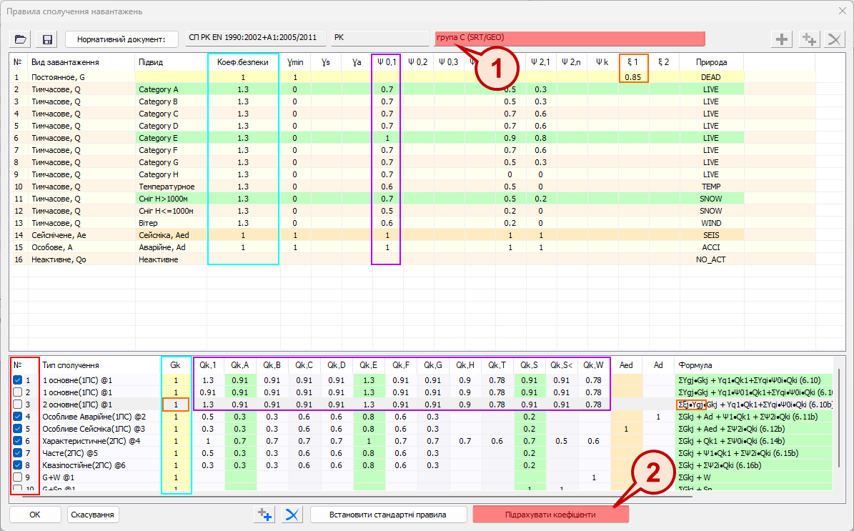 СП РК EN 1990_2002A1_2005_2011_РСН у LIRA-CAD (правила сполучення) Рис. 10. СП РК EN 1990_2002A1_2005_2011_ РСН у LIRA-CAD (правила сполучення)
