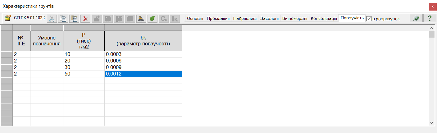 Вкладка “Повзучість” у діалоговому вікні “Характеристики ґрунтів” Вкладка “Повзучість” у діалоговому вікні “Характеристики ґрунтів”